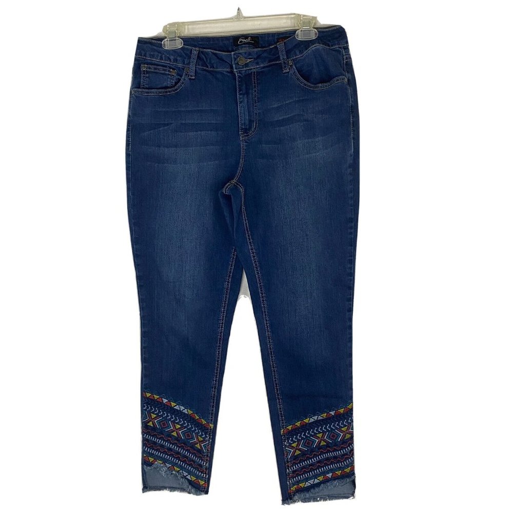 Earl Jean Skinny Ankle Jeans Women 14 Blue Embroidered Step Hem High Rise